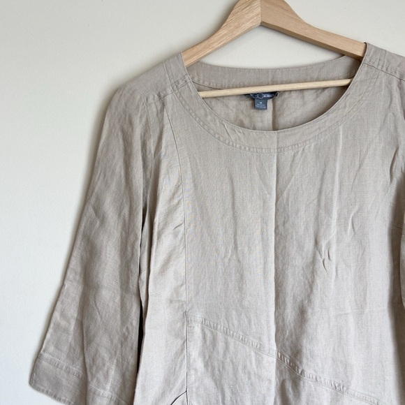 Beige Linen Asymmetrical Blouse with Relaxed Fit - Picture 2 of 7